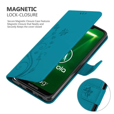 Motorola MOTO G7 POWER lommebokdeksel Blomster (Blå)