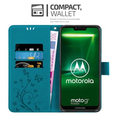 Motorola MOTO G7 POWER lommebokdeksel Blomster (Blå)