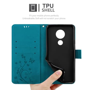 Motorola MOTO G7 POWER lommebokdeksel Blomster (Blå)