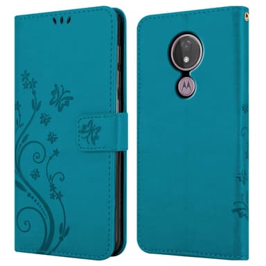 Motorola MOTO G7 POWER lommebokdeksel Blomster (Blå)