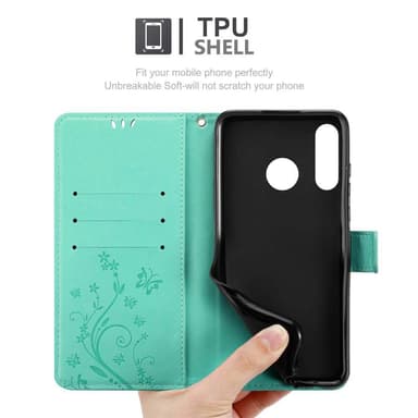 Huawei P30 LITE lommebokdeksel Blomster (turkis)