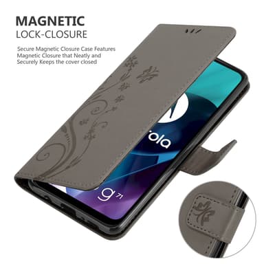 Motorola MOTO G71 5G lommebokdeksel Blomster (grå)