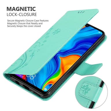 Huawei P30 LITE lommebokdeksel Blomster (turkis)