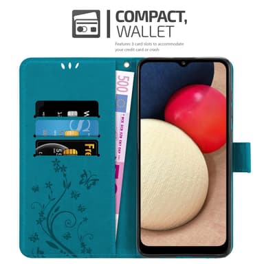 Samsung Galaxy A02s lommebokdeksel Blomster (blå)