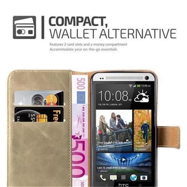 HTC ONE M7 lommebokdeksel etui (brun)