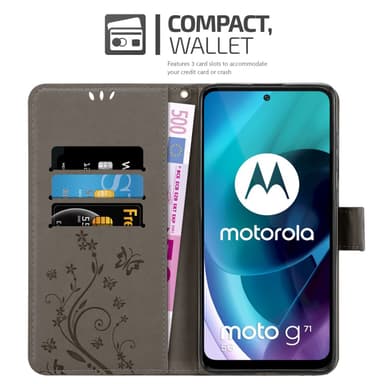 Motorola MOTO G71 5G lommebokdeksel Blomster (grå)