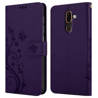 Nokia 7 PLUS lommebokdeksel Blomster (lilla)