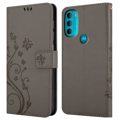 Motorola MOTO G71 5G lommebokdeksel Blomster (grå)