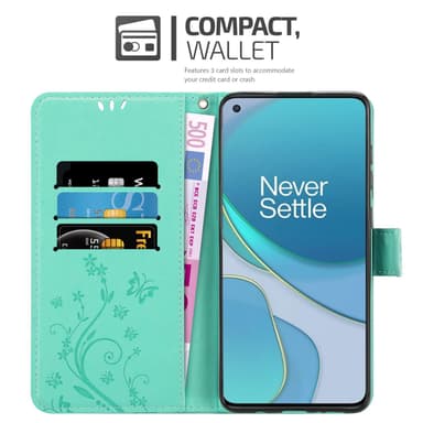 OnePlus 8T lommebokdeksel Blomster (Turkis)