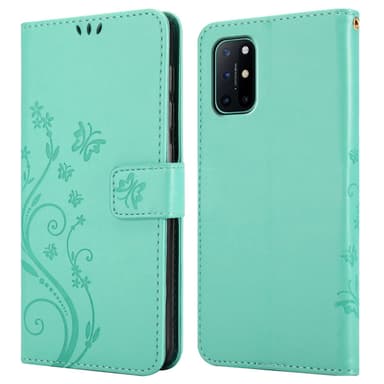 OnePlus 8T lommebokdeksel Blomster (Turkis)