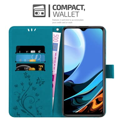 Xiaomi RedMi 9T / POCO M3 lommebokdeksel Blomster (blå)