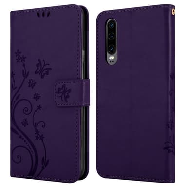Huawei P30 lommebokdeksel Blomster (lilla)