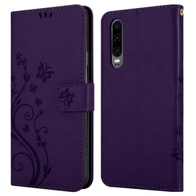 Huawei P30 lommebokdeksel Blomster (lilla)