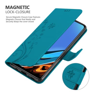 Xiaomi RedMi 9T / POCO M3 lommebokdeksel Blomster (blå)