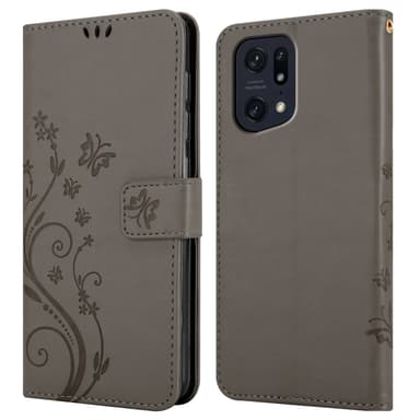 Oppo FIND X5 PRO lommebokdeksel Blomster (grå)