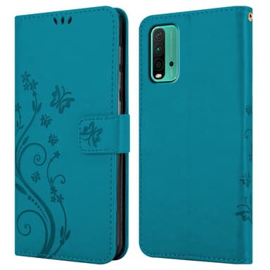Xiaomi RedMi 9T / POCO M3 lommebokdeksel Blomster (blå)