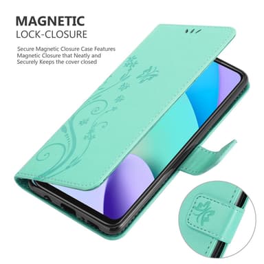 Xiaomi RedMi 10 lommebokdeksel Blomster (turkis)