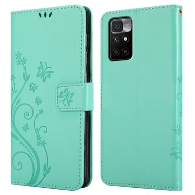Xiaomi RedMi 10 lommebokdeksel Blomster (turkis)