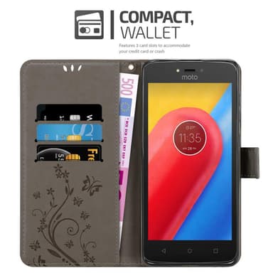 Motorola MOTO C lommebokdeksel Blomster (grå)