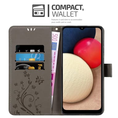 Samsung Galaxy A02s lommebokdeksel Blomster (grå)