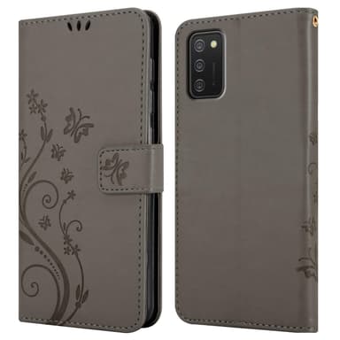 Samsung Galaxy A02s lommebokdeksel Blomster (grå)