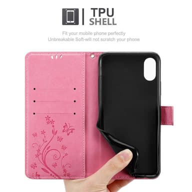 iPhone XS MAX lommebokdeksel Blomster (rosa)
