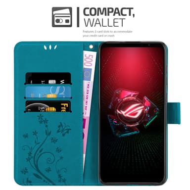 Asus ROG Phone 5 lommebokdeksel Blomster (blå)