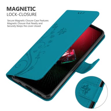 Asus ROG Phone 5 lommebokdeksel Blomster (blå)