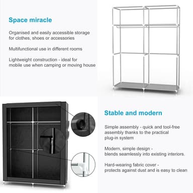 Sammenleggbar Garderobeskap 108x170x45 cm (svart)