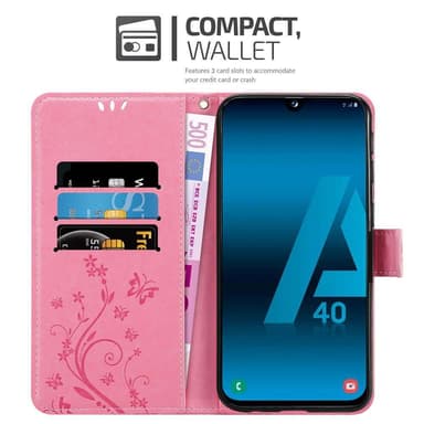 Samsung Galaxy A40 lommebokdeksel Blomster (rosa)