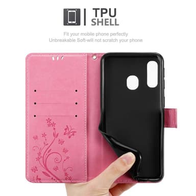 Samsung Galaxy A40 lommebokdeksel Blomster (rosa)
