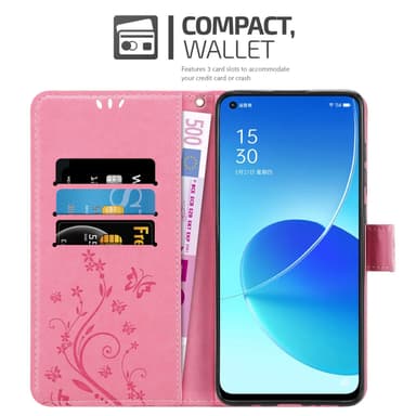 Oppo Reno6 5G lommebokdeksel Blomster (rosa)