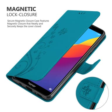 Honor 7C / Huawei Y7 2018 lommebokdeksel Blomster (blå)