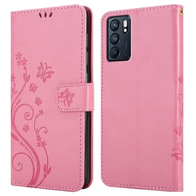 Oppo Reno6 5G lommebokdeksel Blomster (rosa)