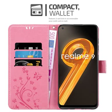 Realme 9 4G / 9 PRO+ lommebokdeksel Blomster (rosa)