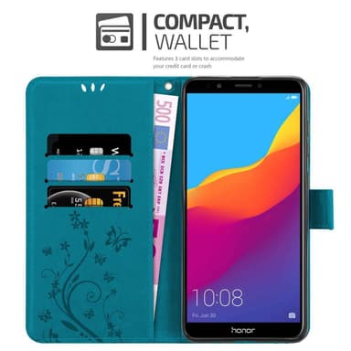 Honor 7C / Huawei Y7 2018 lommebokdeksel Blomster (blå)