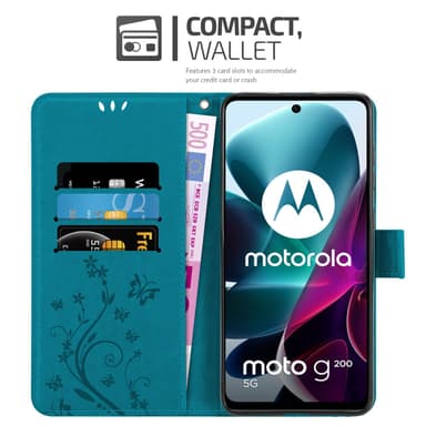 Motorola MOTO G200 5G lommebokdeksel Blomster (blå)