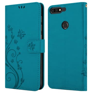Honor 7C / Huawei Y7 2018 lommebokdeksel Blomster (blå)