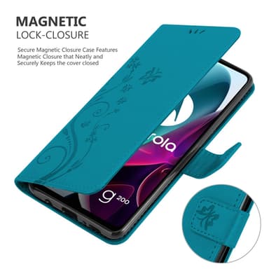 Motorola MOTO G200 5G lommebokdeksel Blomster (blå)
