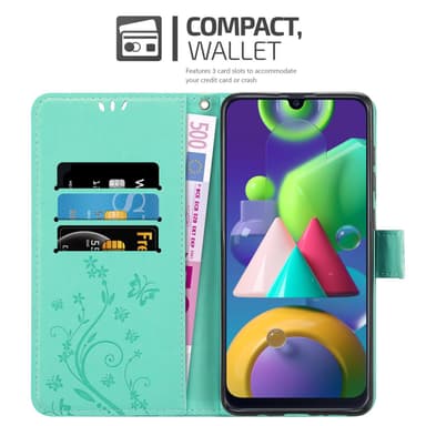 Samsung Galaxy M31 lommebokdeksel Blomster (turkis)