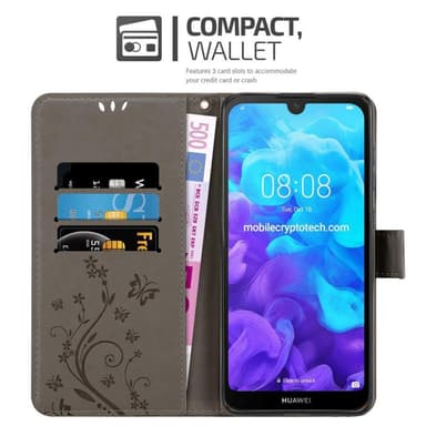 Huawei Y6 PRO 2019 lommebokdeksel Blomster (grå)