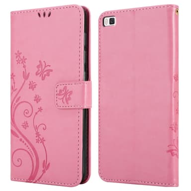 Huawei P8 lommebokdeksel Blomster (rosa)