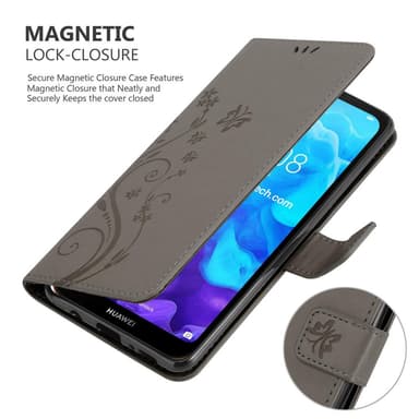 Huawei Y6 PRO 2019 lommebokdeksel Blomster (grå)