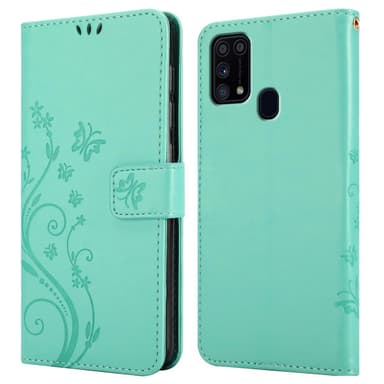 Samsung Galaxy M31 lommebokdeksel Blomster (turkis)