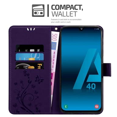 Samsung Galaxy A40 lommebokdeksel Blomster (lilla)
