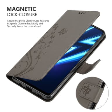 Realme 6 PRO lommebokdeksel Blomster (grå)