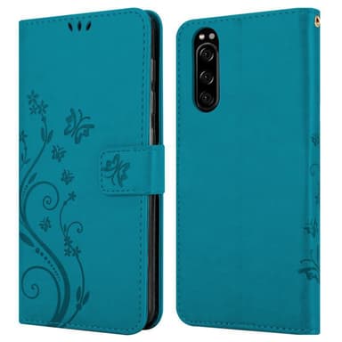 Sony Xperia 5 lommebokdeksel Blomster (blå)