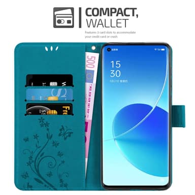 Oppo Reno6 PRO 5G lommebokdeksel Blomster (Blå)