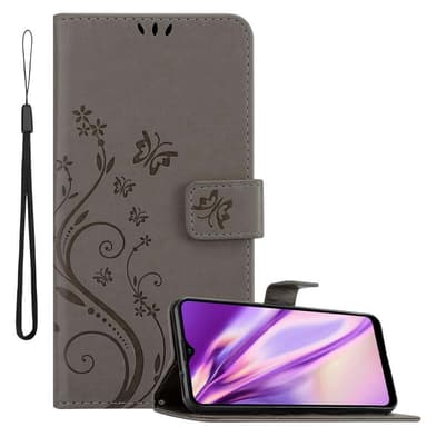 Samsung Galaxy A20s lommebokdeksel Blomster (grå)