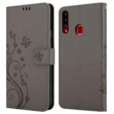 Samsung Galaxy A20s lommebokdeksel Blomster (grå)